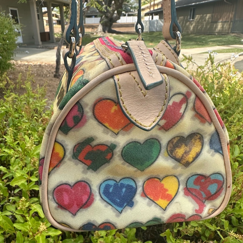 Dooney & Bourke Multicolor Heart Print Satchel - Pink, Blue, Yellow, Green, Red - Picture 6 of 8
